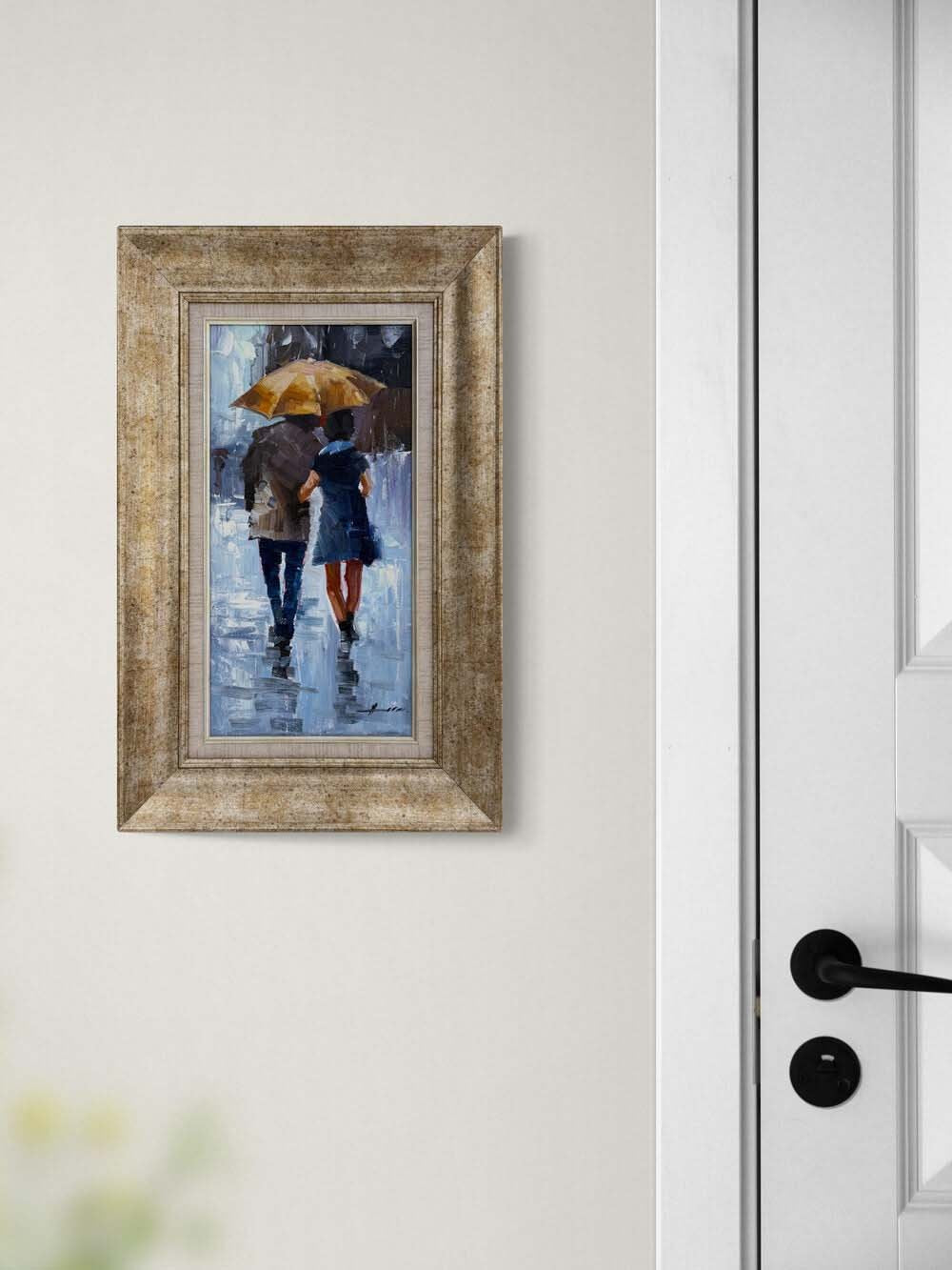 Yağmur Altında Aşıklar Yağlı Boya Tablosu