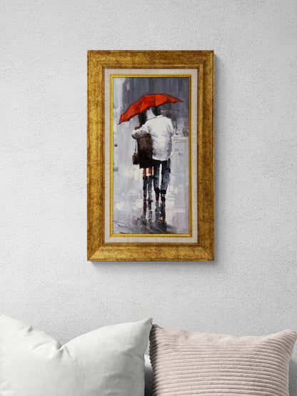 Kırmızı Şemsiyenin Altında Yağlı Boya Tablosu