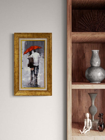 Kırmızı Şemsiyenin Altında Yağlı Boya Tablosu