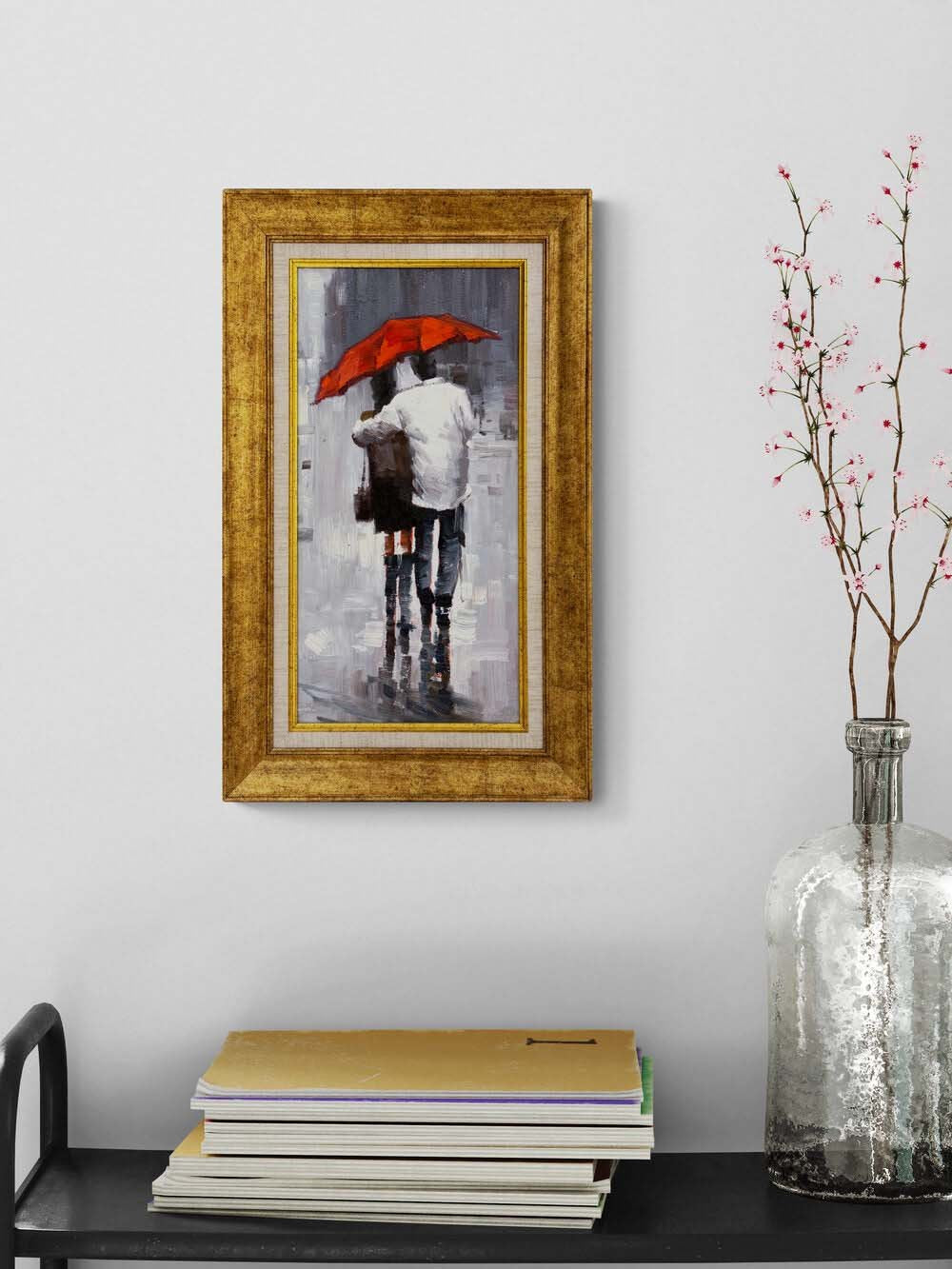 Kırmızı Şemsiyenin Altında Yağlı Boya Tablosu