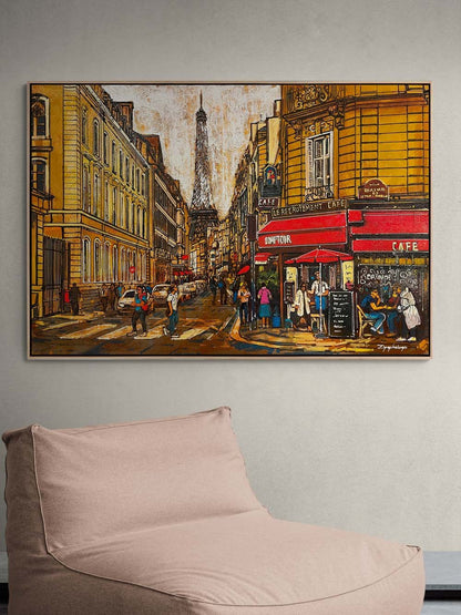 Paris'de Cadde Işıkları Yağlı Boya Tablosu