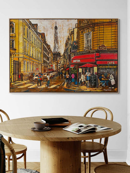 Paris'de Cadde Işıkları Yağlı Boya Tablosu