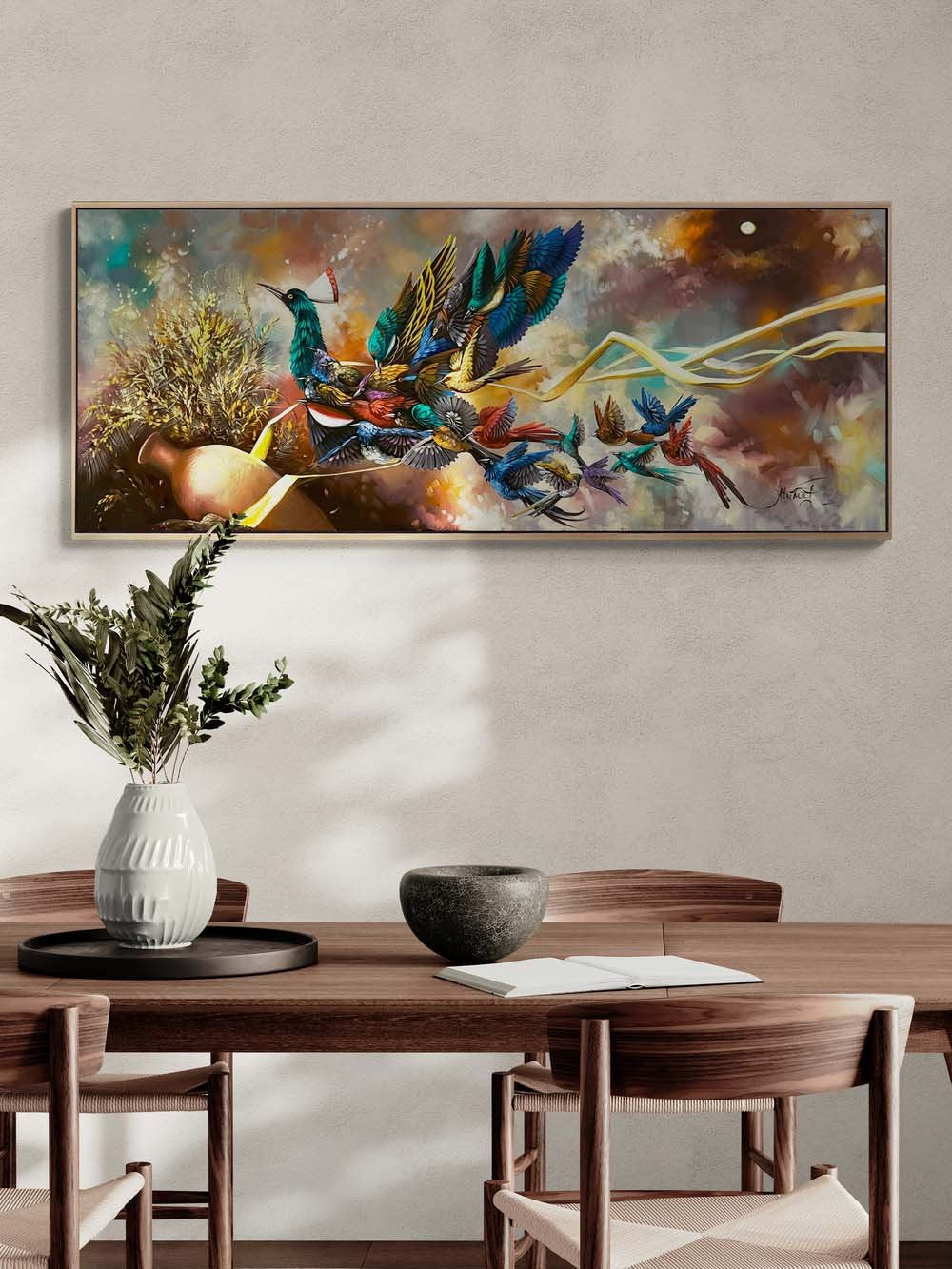 Buğdayla Yükselen Simurg Yağlı Boya Tablosu Simurg Sanatevi