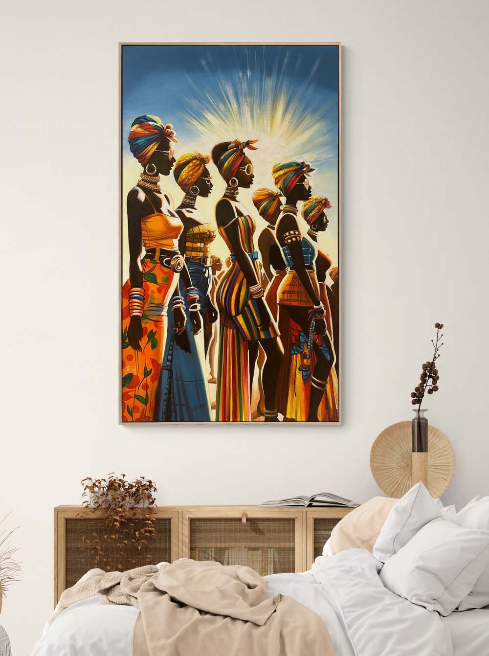 インドの絵画　295×535 Kadınların Ezgisi Yağlı Boya Tablosu | Simurg Sanatevi