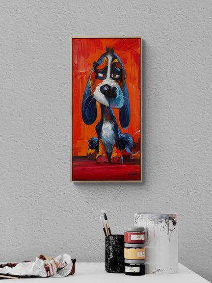 Uykulu Köpek Bakışları Yağlı Boya Tablosu