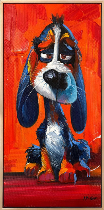 Uykulu Köpek Bakışları Yağlı Boya Tablosu