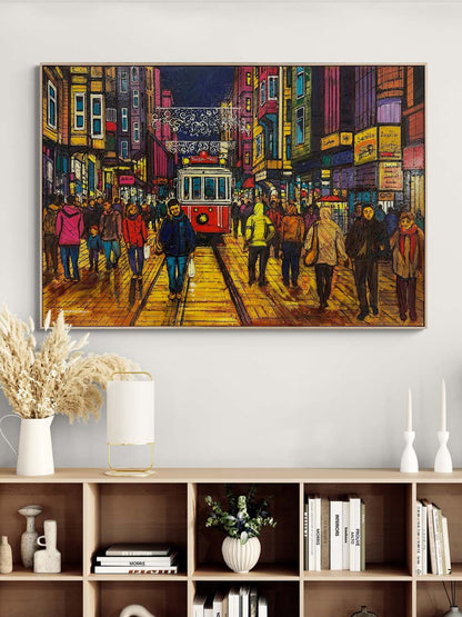 İstiklal Caddesi Kalabalığı Yağlı Boya Tablosu