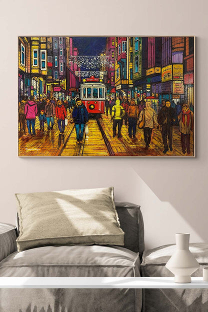 İstiklal Caddesi Kalabalığı Yağlı Boya Tablosu