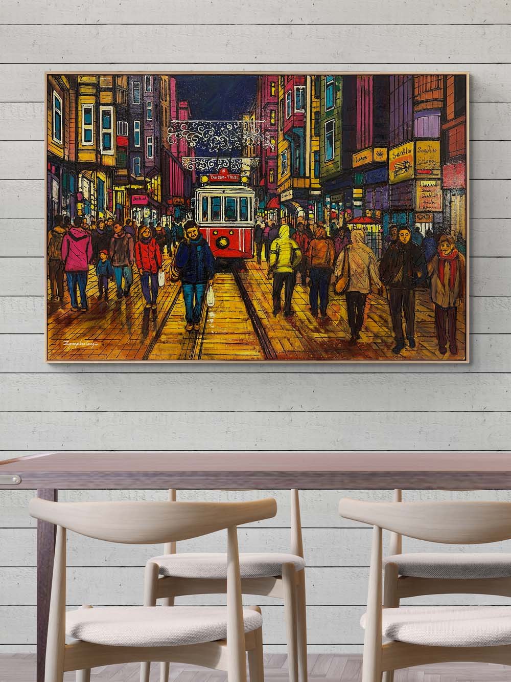 İstiklal Caddesi Kalabalığı Yağlı Boya Tablosu