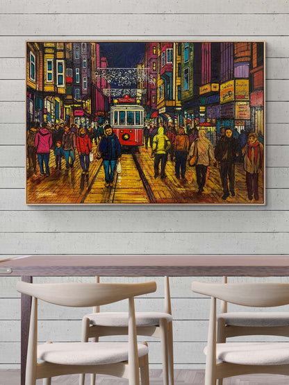 İstiklal Caddesi Kalabalığı Yağlı Boya Tablosu
