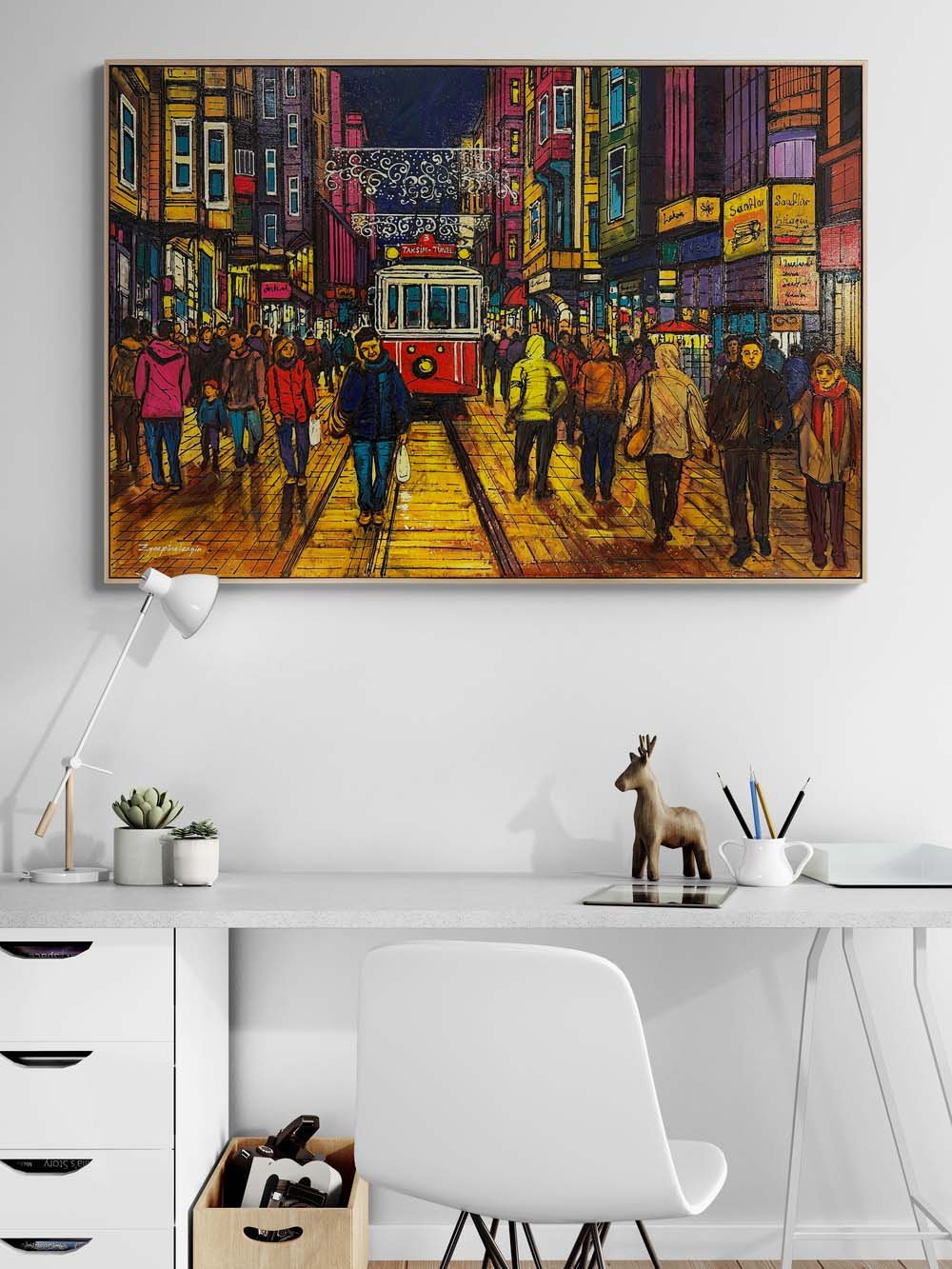 İstiklal Caddesi Kalabalığı Yağlı Boya Tablosu