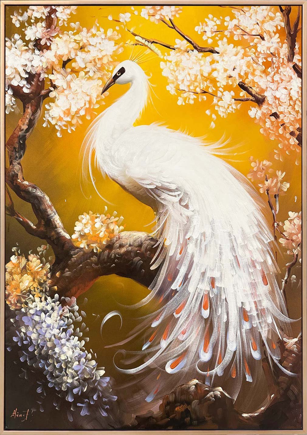 Beyaz Tavus Kuşu Yağlı Boya Tablosu