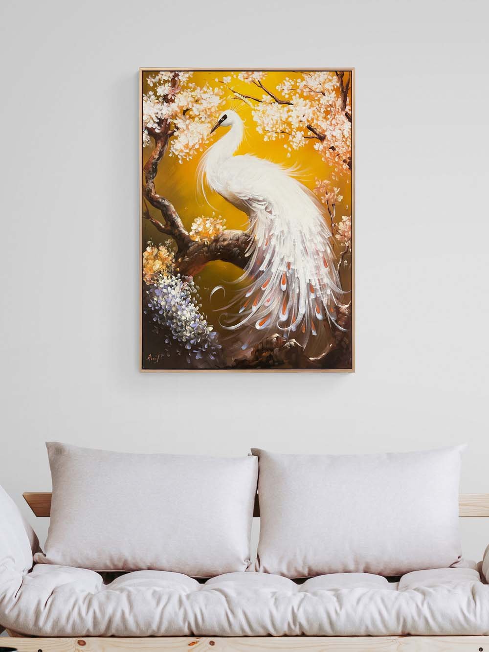 Beyaz Tavus Kuşu Yağlı Boya Tablosu