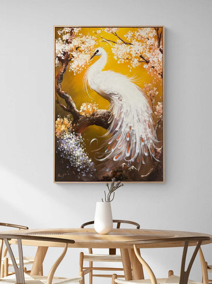 Beyaz Tavus Kuşu Yağlı Boya Tablosu