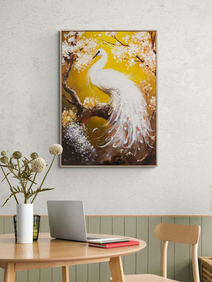 Beyaz Tavus Kuşu Yağlı Boya Tablosu