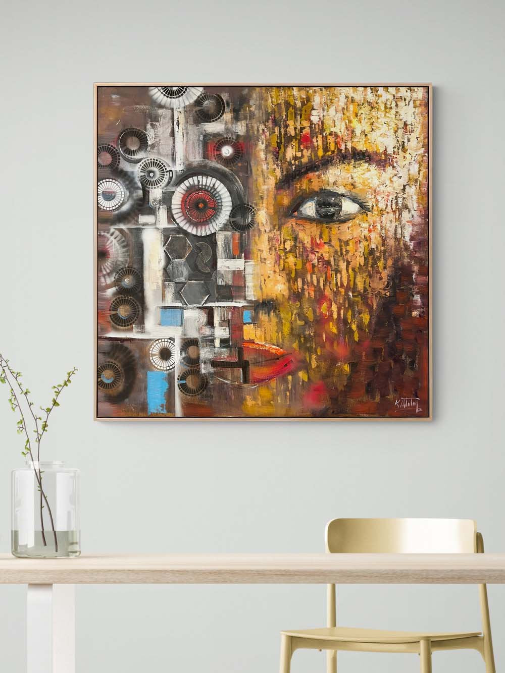 İnsanın ve Makinenin Yüzü Yağlı Boya Tablosu