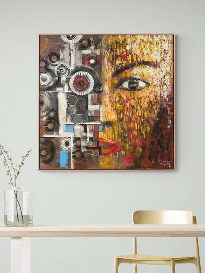 İnsanın ve Makinenin Yüzü Yağlı Boya Tablosu