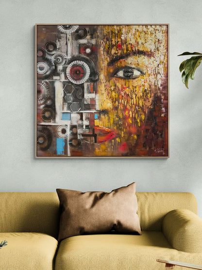 İnsanın ve Makinenin Yüzü Yağlı Boya Tablosu