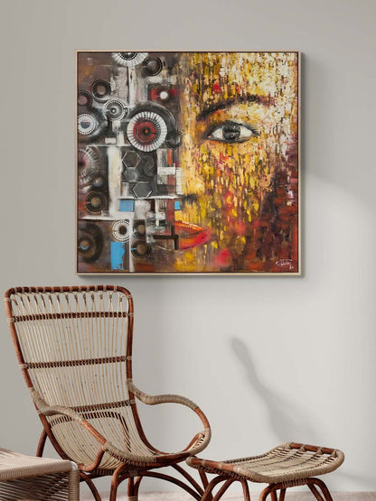 İnsanın ve Makinenin Yüzü Yağlı Boya Tablosu