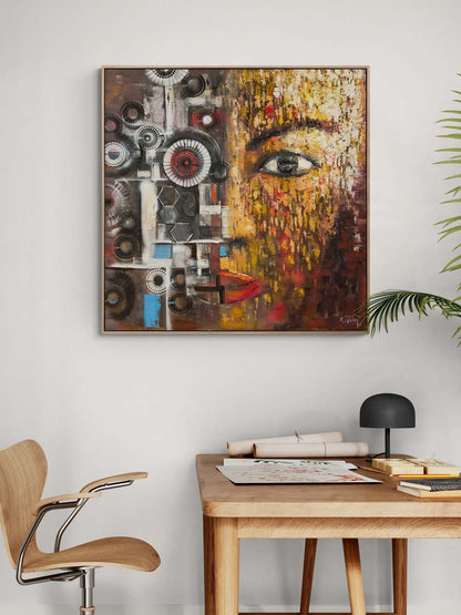 İnsanın ve Makinenin Yüzü Yağlı Boya Tablosu