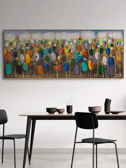 Renkli Sazlıkta Kuşlar Yağlı Boya Tablosu