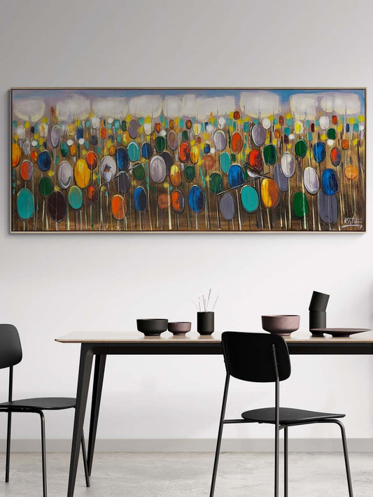 Renkli Sazlıkta Kuşlar Yağlı Boya Tablosu