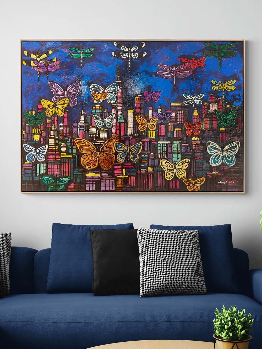 Modern Şehirin Kelebekleri Yağlı Boya Tablosu