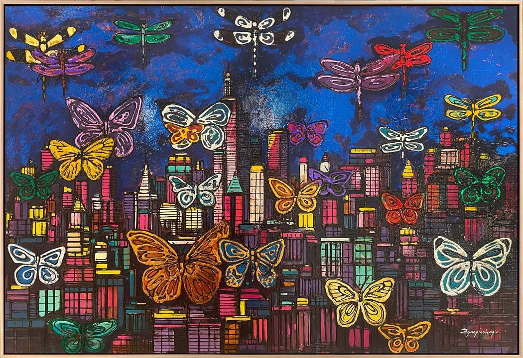 Modern Şehirin Kelebekleri Yağlı Boya Tablosu