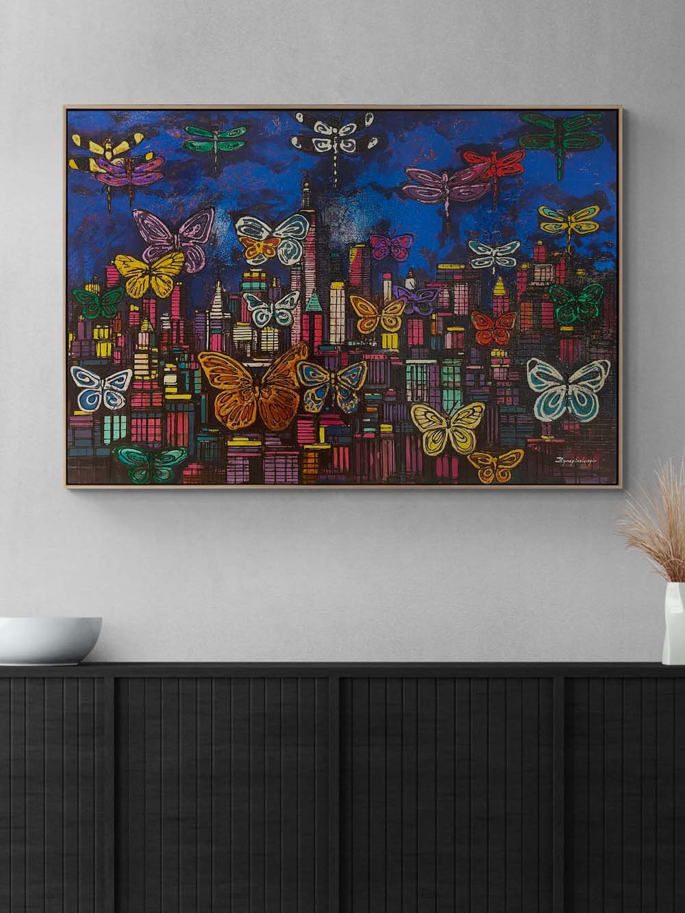 Modern Şehirin Kelebekleri Yağlı Boya Tablosu