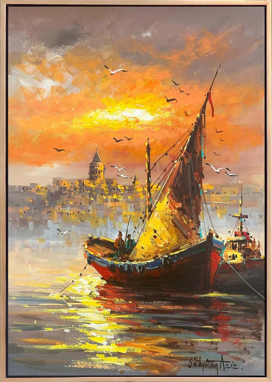 Boğazda Kayıklar Yağlı Boya Tablosu