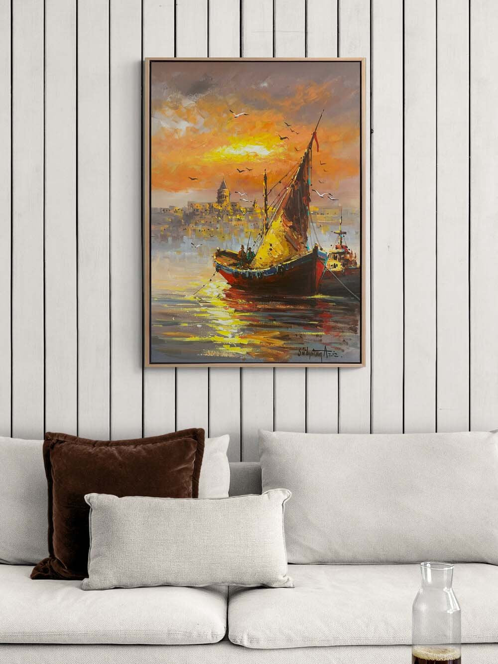 Boğazda Kayıklar Yağlı Boya Tablosu