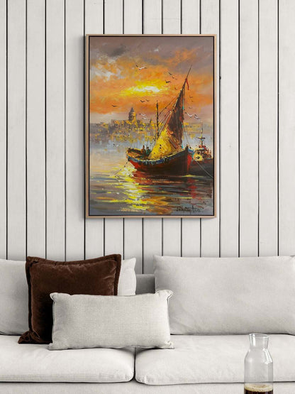 Boğazda Kayıklar Yağlı Boya Tablosu