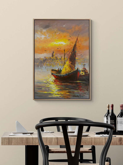 Boğazda Kayıklar Yağlı Boya Tablosu