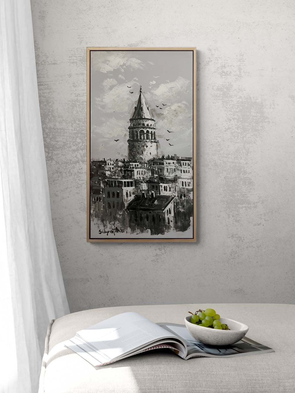 Galata Kulesi'nde İzler Yağlı Boya Tablosu