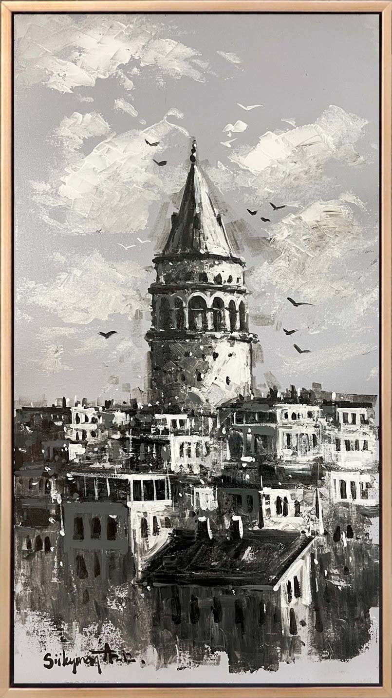 Galata Kulesi'nde İzler Yağlı Boya Tablosu