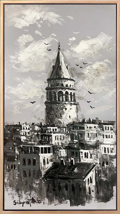 Galata Kulesi'nde İzler Yağlı Boya Tablosu
