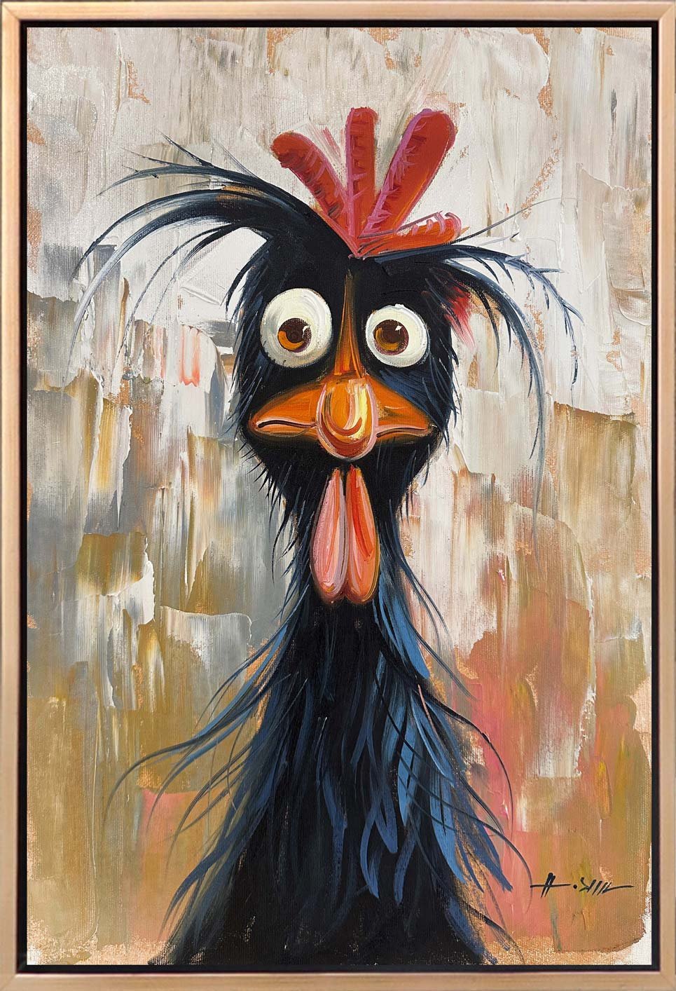 Şaşkın Tavuk Yağlı Boya Tablosu