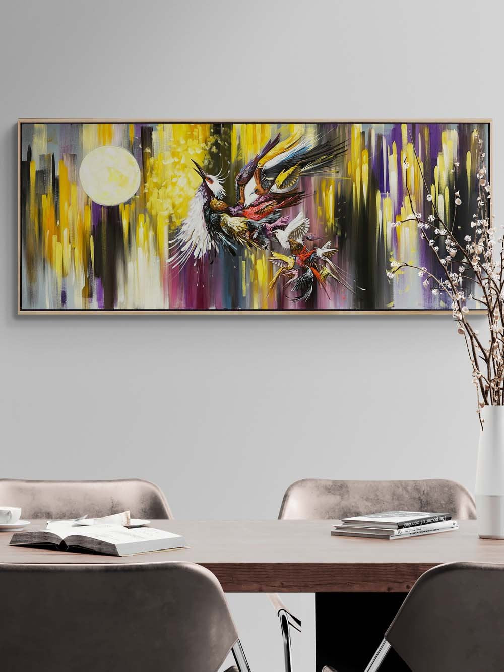 Dolunay'da Simurg Kuşu Yağlı Boya Tablosu