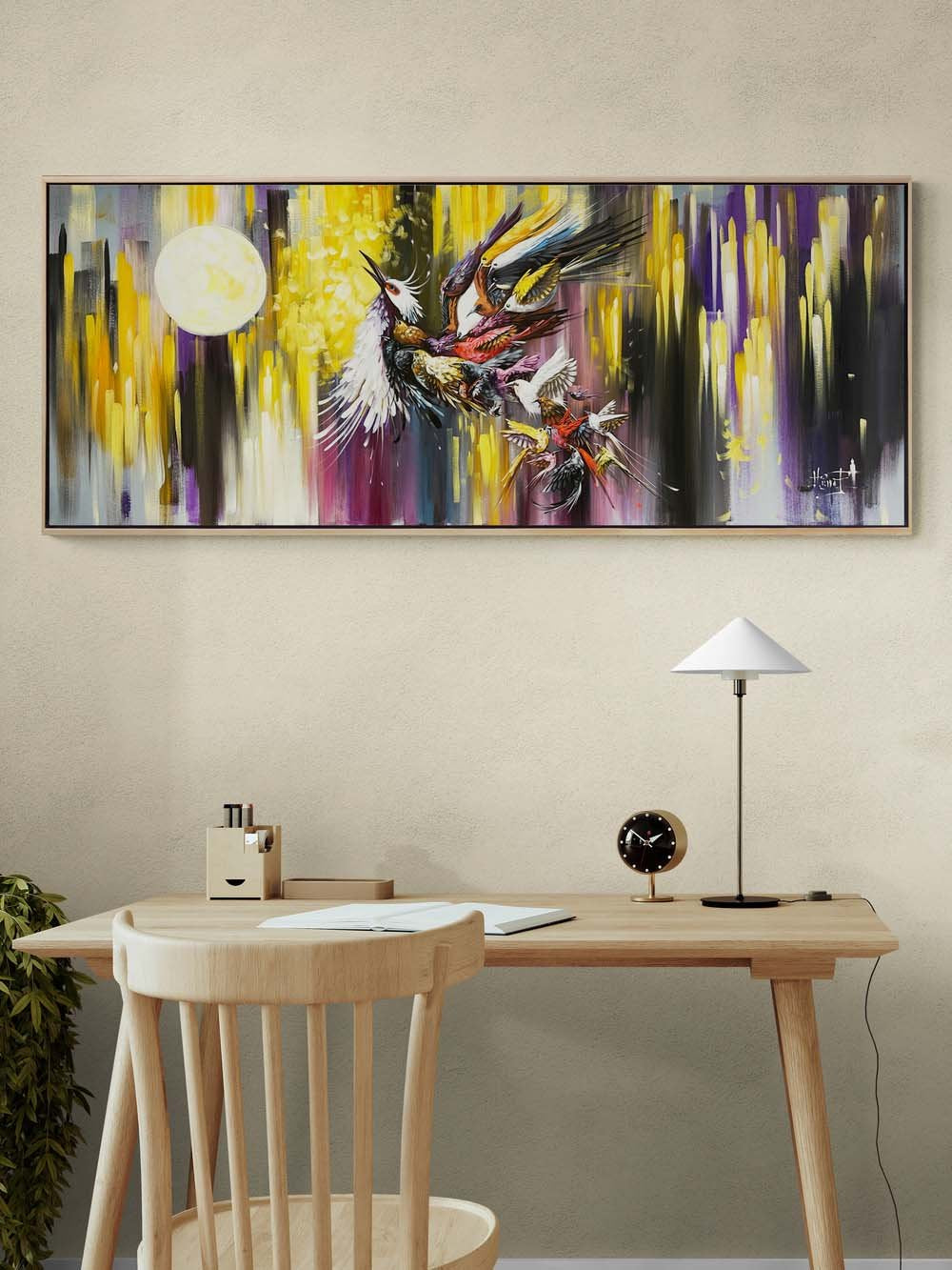 Dolunay'da Simurg Kuşu Yağlı Boya Tablosu