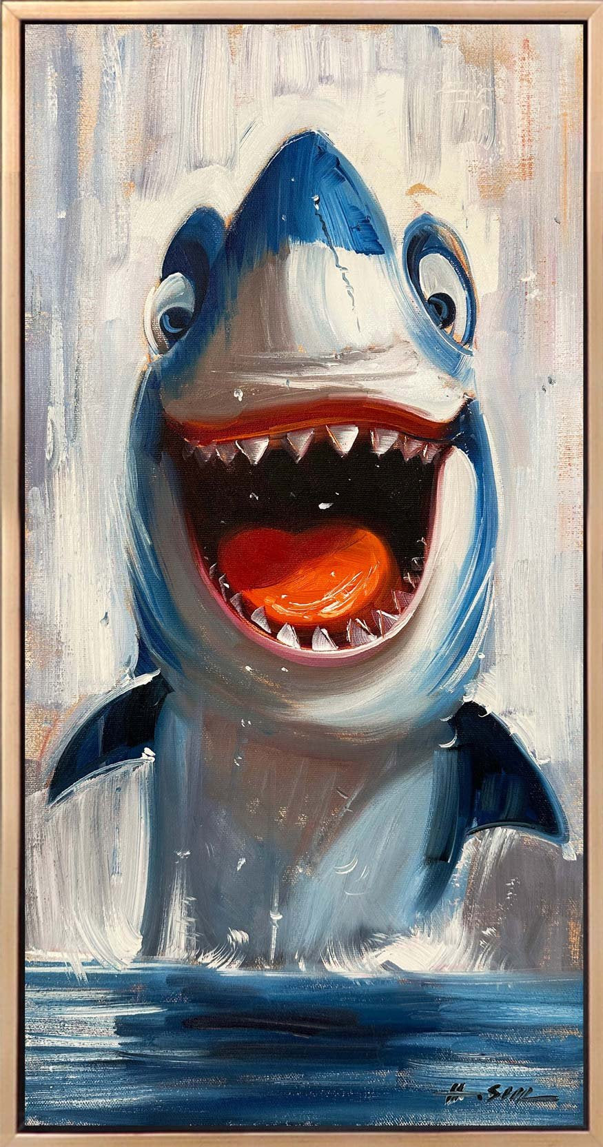 Meraklı Köpek Balığı Yağlı Boya Tablosu