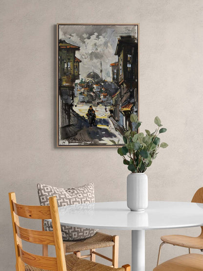 Eskiden İstanbul Sokakları Yağlı Boya Tablosu