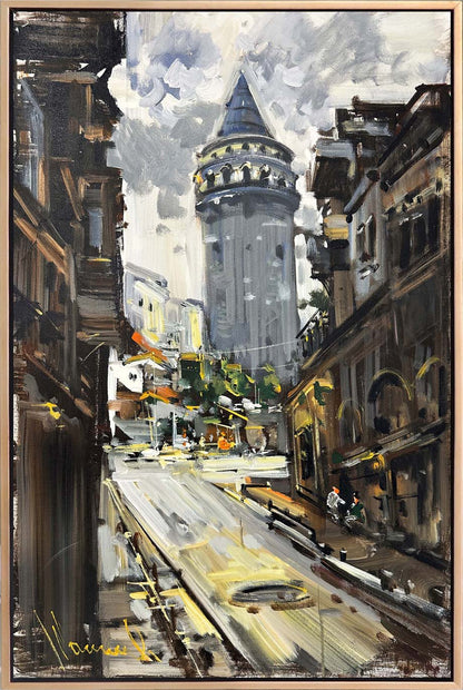 Galata'da Eskiden Yağlı Boya Tablosu