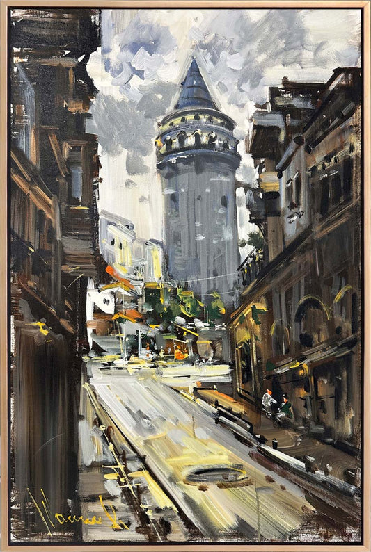 Galata'da Eskiden Yağlı Boya Tablosu