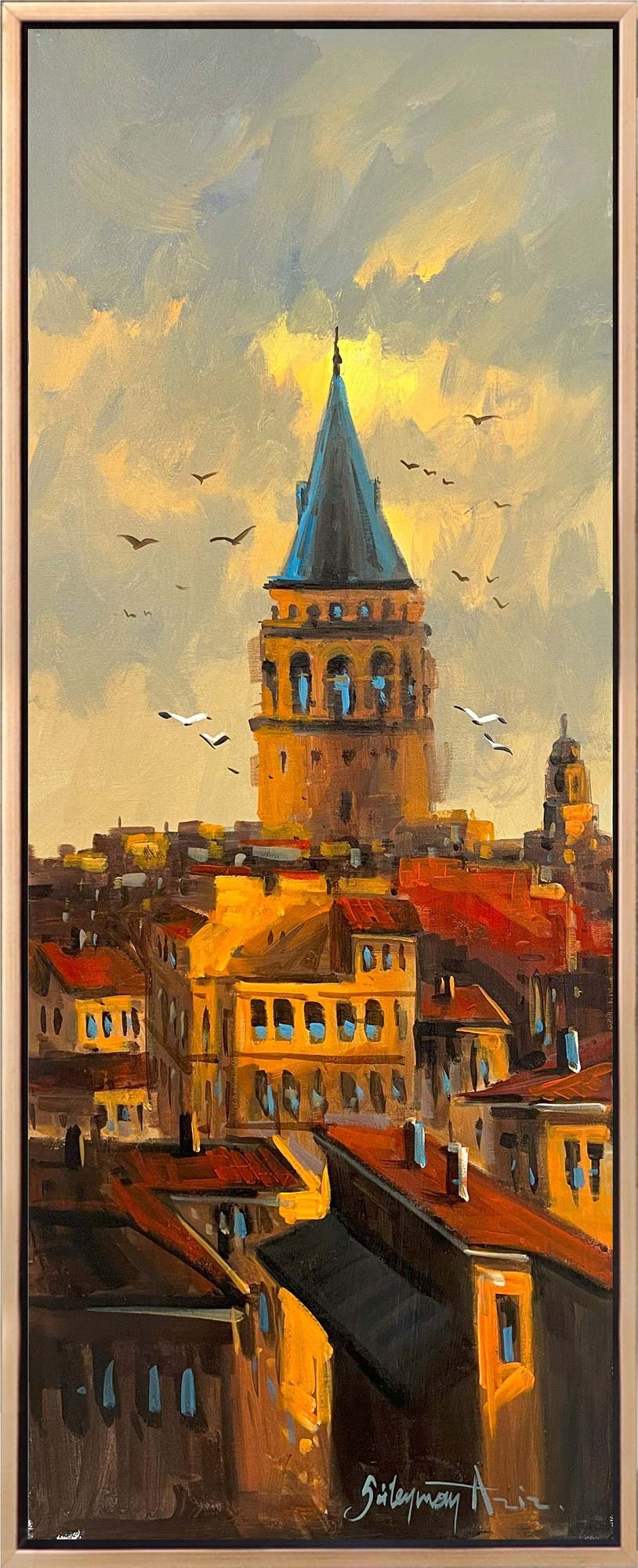 Galata’da Gün Batımı Yağlı Boya Tablosu