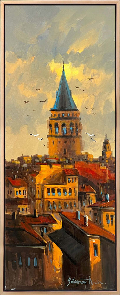 Galata’da Gün Batımı Yağlı Boya Tablosu