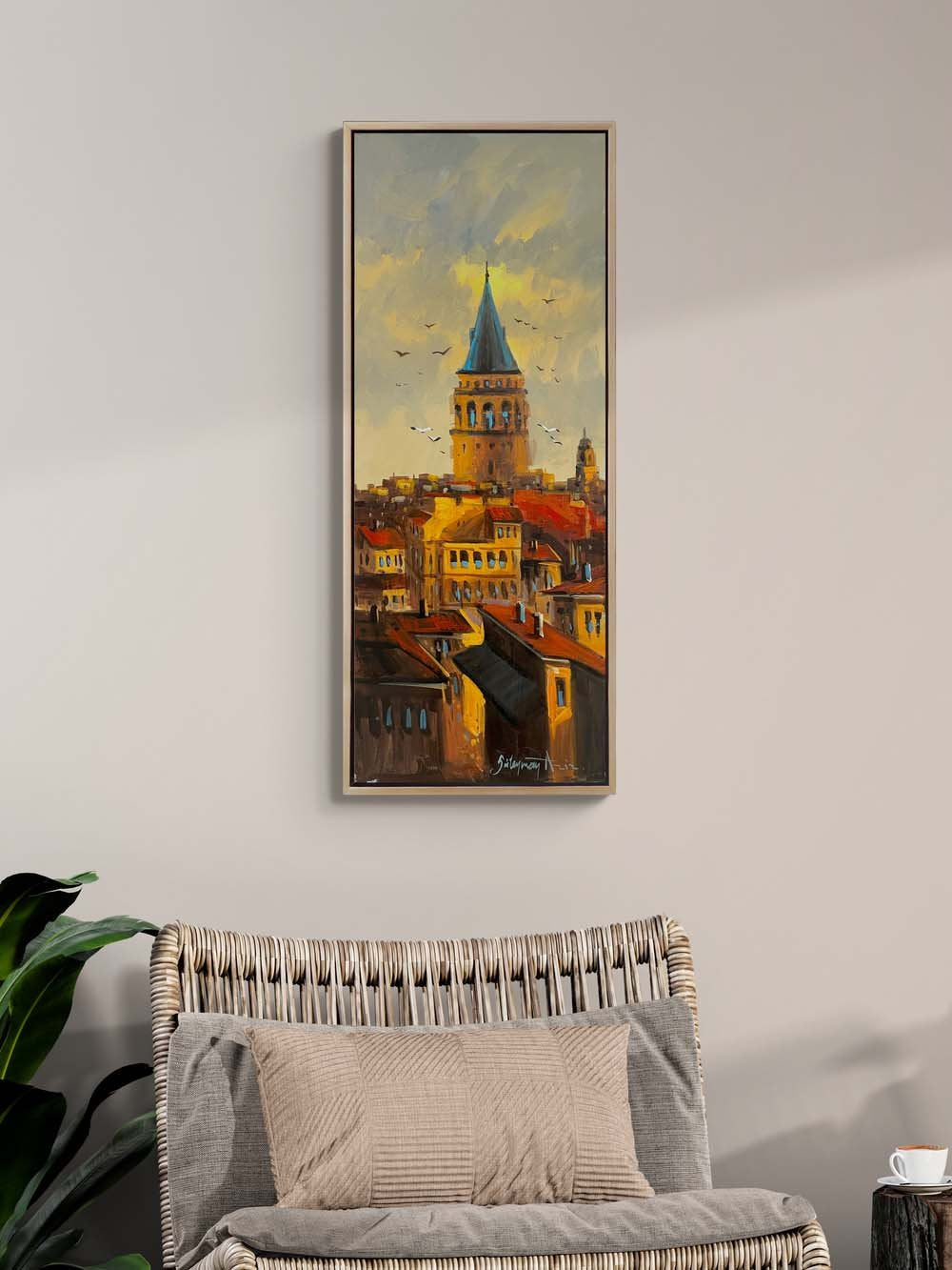 Galata’da Gün Batımı Yağlı Boya Tablosu