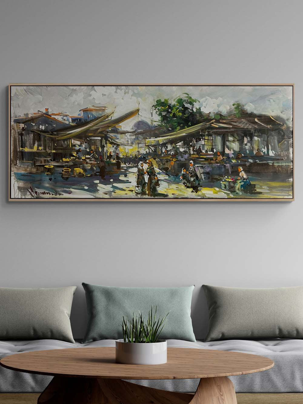 Zamanın İçinde Bir Pazar Yağlı Boya Tablosu