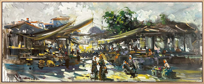 Zamanın İçinde Bir Pazar Yağlı Boya Tablosu