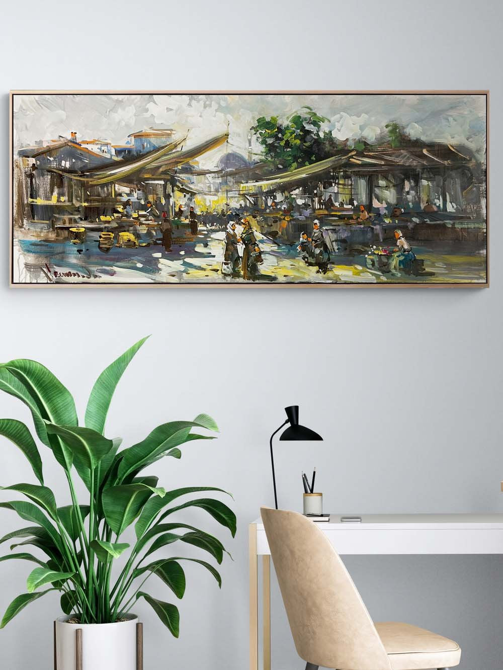 Zamanın İçinde Bir Pazar Yağlı Boya Tablosu