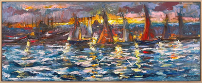 İstanbul Boğazında Yelkenliler Yağlı Boya Tablosu